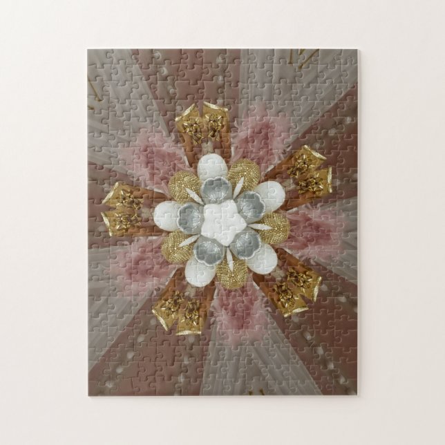 Elegant Antique Pink Silver Grey Gold White Flower Jigsaw Puzzle (Vertical)