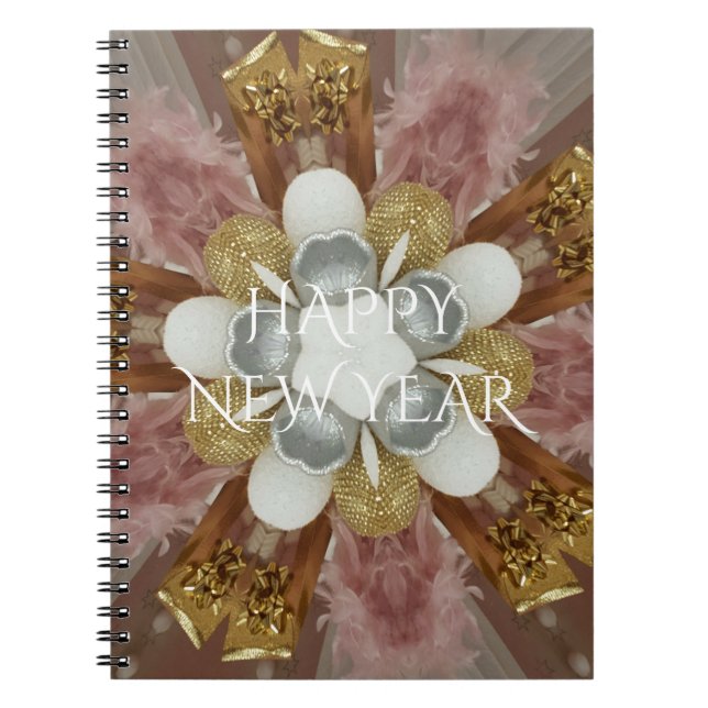Elegant Antique Pink Silver Grey Gold White Flower Notebook (Front)