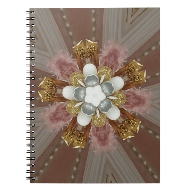 Elegant Antique Pink Silver Grey Gold White Flower Notebook (Front)
