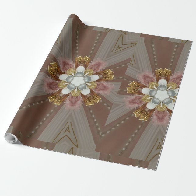 Elegant Antique Pink Silver Grey Gold White Flower Wrapping Paper (Unrolled)