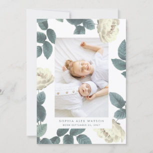 Elegant Antique Rose Photo Girl Baby Birth Announcement