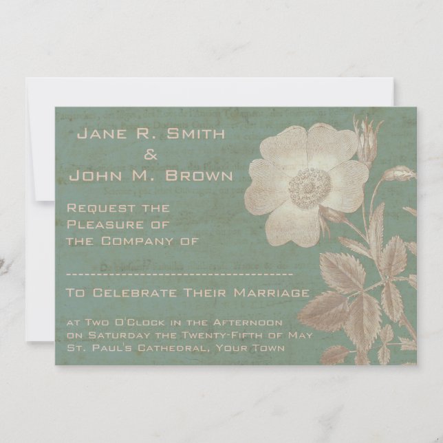 Elegant Antique Rose Vintage Verdigris Patina Invitation (Front)