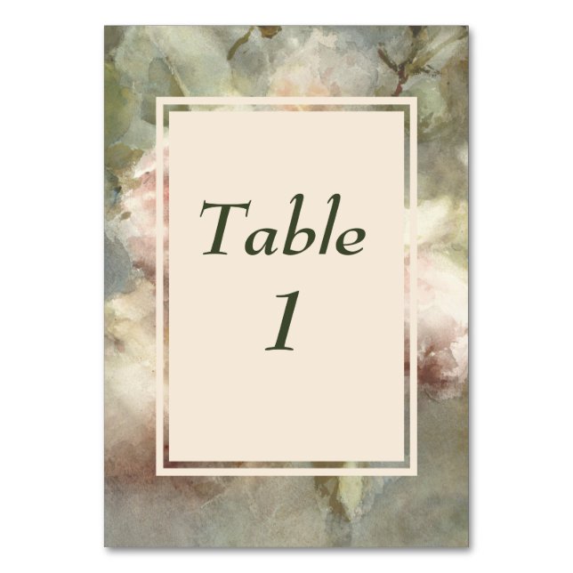 Elegant Antique Roses Soft Pink Watercolor Wedding Table Number (Back)