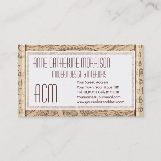 Elegant Antique Spanish Map Sevilla Spain Business Card (Front)