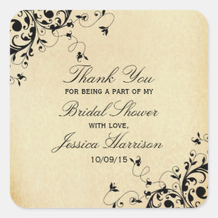 Elegant Antique Swirls Bridal Shower Thank You Square Sticker
