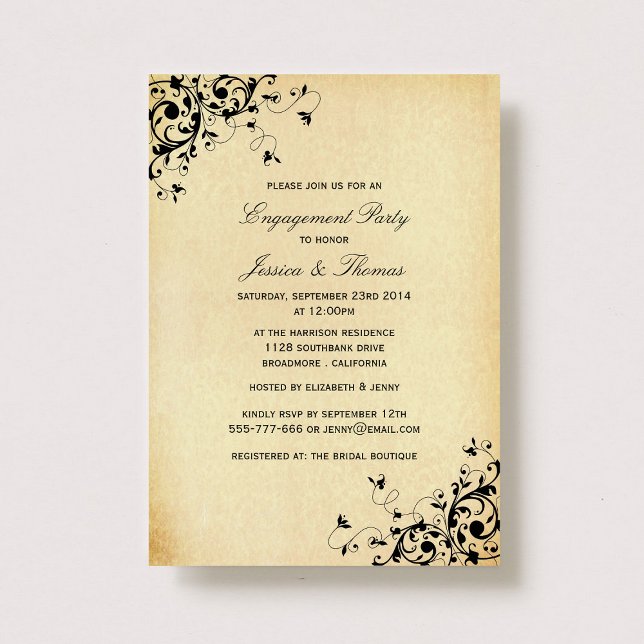 Elegant Antique Swirls Engagement Party Or Shower Invitation (Creator Uploaded)