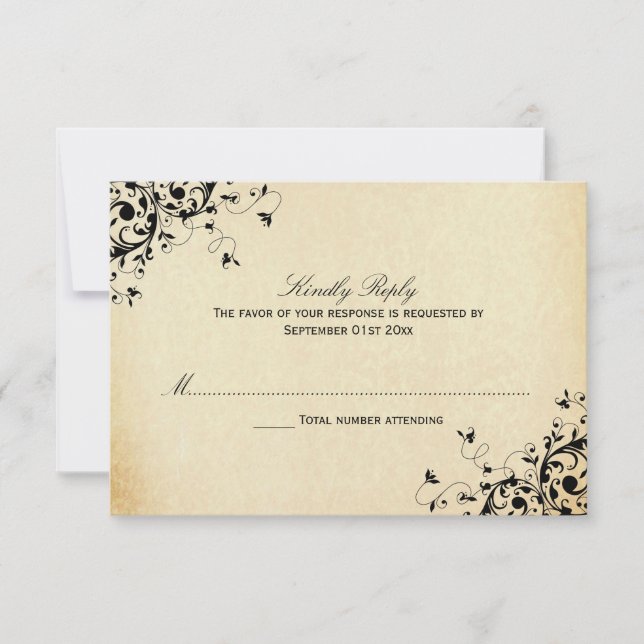 Elegant Antique Swirls Wedding RSVP Cards (Front)
