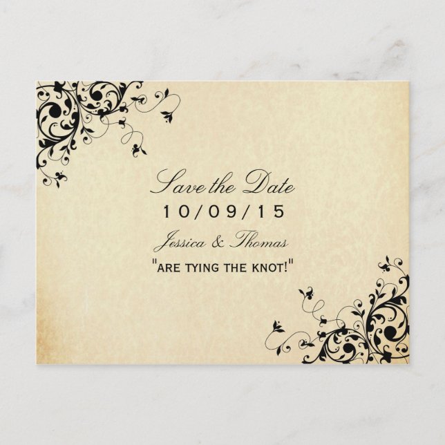 Elegant Antique Swirls Wedding Save The Date Announcement Postcard (Front)
