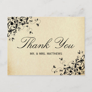 Elegant Antique Swirls Wedding Thank You Postcard