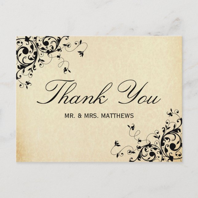 Elegant Antique Swirls Wedding Thank You Postcard (Front)