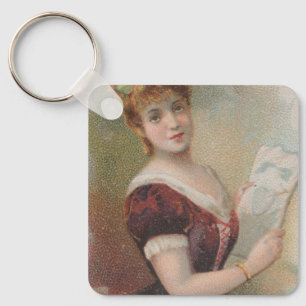 Elegant Antique Valentine's Illustration, 1890 Key Ring