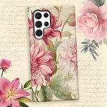Elegant Antique Vintage French Floral Collage Samsung Galaxy Case<br><div class="desc">Artistic and elegant French style pink and blush floral with antique script and beige parchment background.</div>