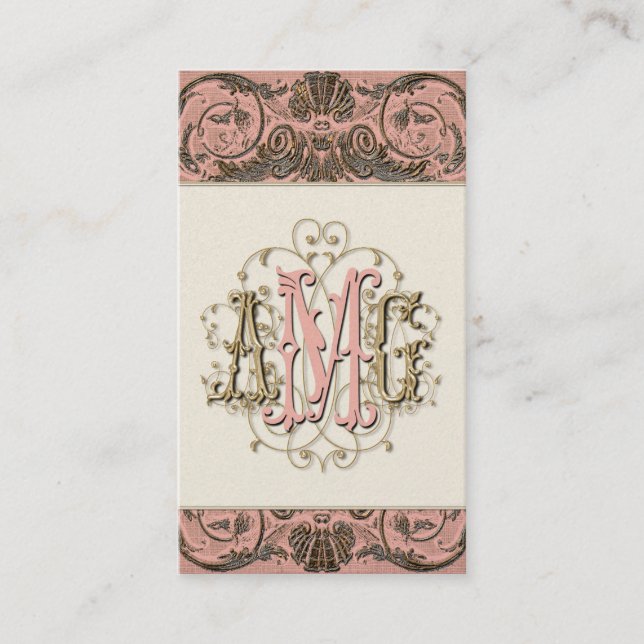 Elegant Antiqued Gold Baroque Monogrammed Cards (Front)