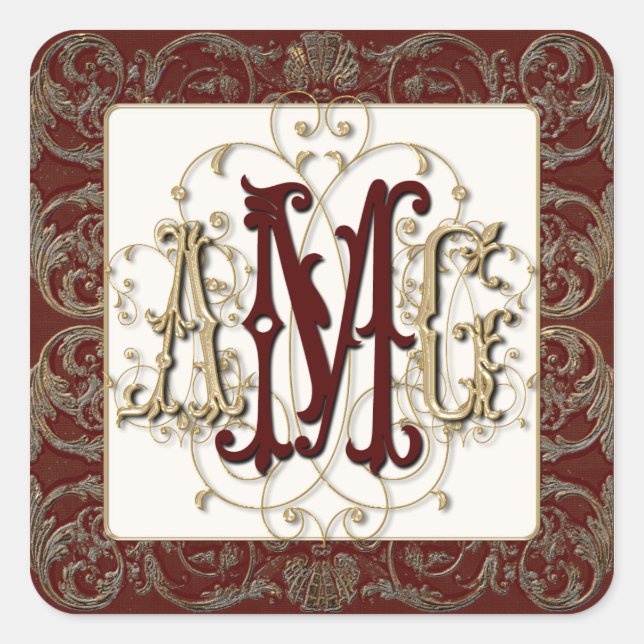 Elegant Antiqued Gold Baroque Monogrammed Seals (Front)