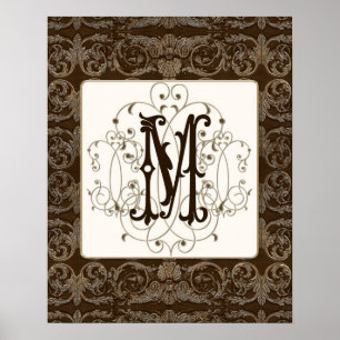 Elegant Antiqued Gold Baroque Monogrammed Wall Art