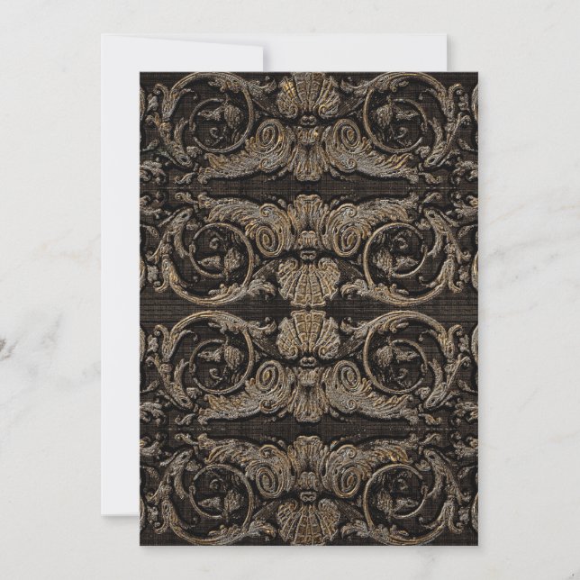 Elegant Antiqued Gold Baroque Rehearsal Dinner Invitation (Front)