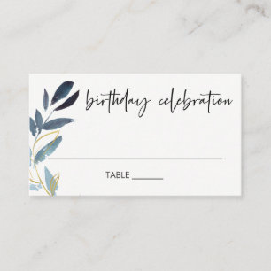 ELEGANT ANY AGE BLUE GOLD FOLIAGE WREATH BIRTHDAY PLACE CARD