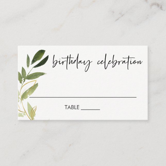 ELEGANT ANY AGE GOLD GREEN FOLIAGE WREATH BIRTHDAY PLACE CARD (Front)