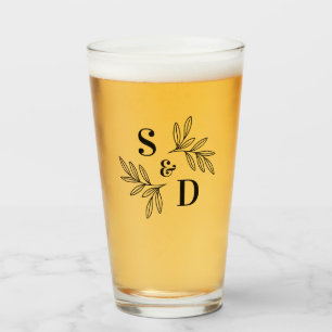 Elegant any colour wedding monogram greenery leave glass