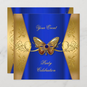 Elegant Any Event Party Royal Blue Gold Butterfly Invitation