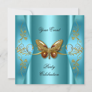 Elegant Any Event Party Teal Blue Gold Butterfly Invitation