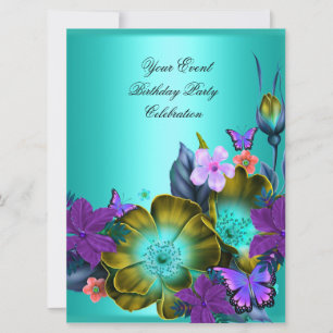 Elegant Any Event Party Teal Purple Gold Flowers Invitation