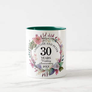 Elegant Any Wedding (30) Floral Anniversary Two-Tone Coffee Mug