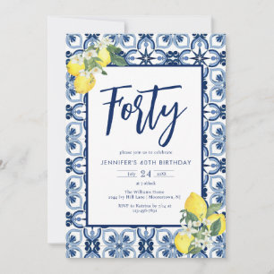 Elegant Any Year Lemon Mediterranean Tile Birthday Invitation