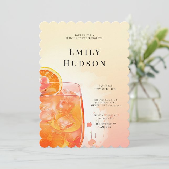 Elegant Aperol Spritz Bridal Shower Invitation (Standing Front)