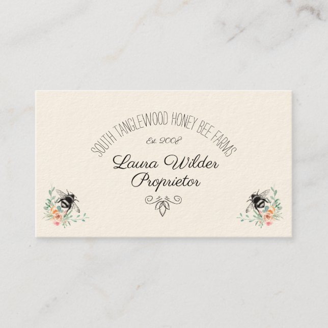 Elegant Apiary Typography Honey Bee Beekeeper Business Card (Front)