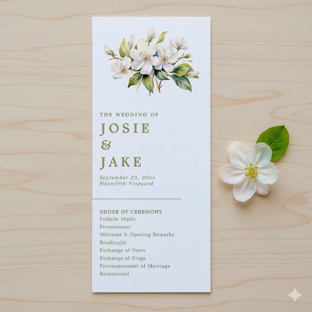 Elegant Apple Blossom Minimalist Botanical wedding Programme (Apple blossom pretty botanical wedding program front and back)