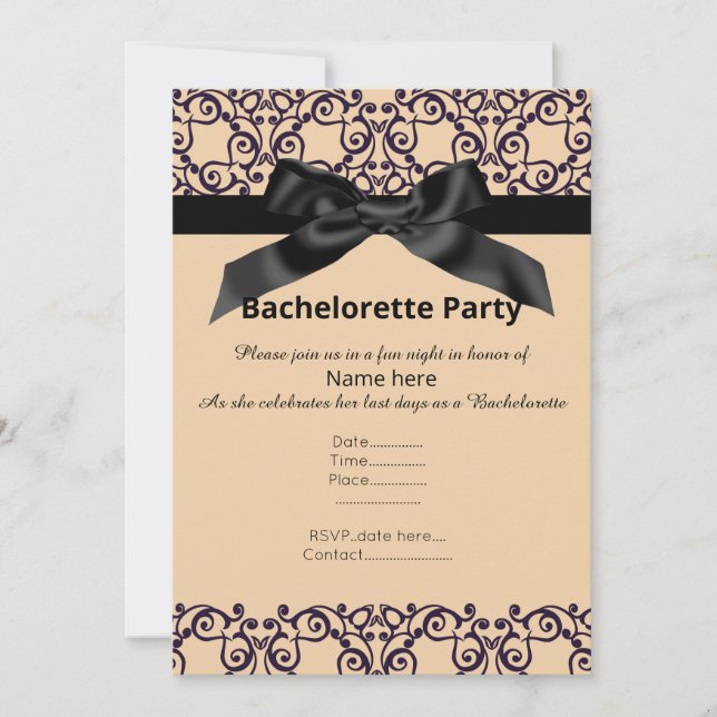 ELEGANT APRICOT BLACK BOW BACHELORETTE INVITE (Front)