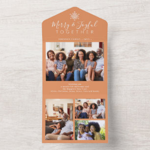 Elegant apricot minimal photo collage holiday all in one invitation