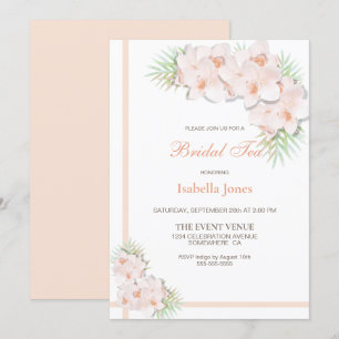 Elegant Apricot Orchid Floral Bridal Tea Invitation