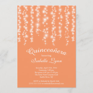 Elegant Apricot Sparkling Lights Quinceañera Party Invitation