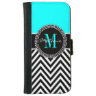 Elegant Aqua and Black Chevron Monogrammed