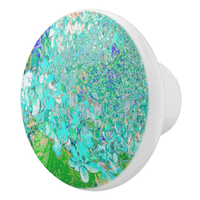 Elegant Aqua and Green Limelight Hydrangea Detail Ceramic Knob (Right)