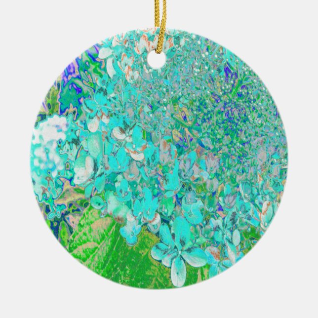Elegant Aqua and Green Limelight Hydrangea Detail Ceramic Tree Decoration (Front)