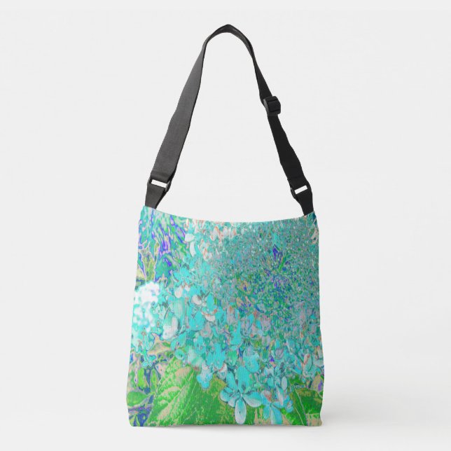 Elegant Aqua and Green Limelight Hydrangea Detail Crossbody Bag (Front)