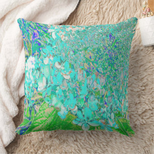 Elegant Aqua and Green Limelight Hydrangea Detail Cushion