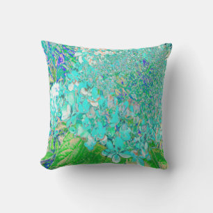 Elegant Aqua and Green Limelight Hydrangea Detail Cushion