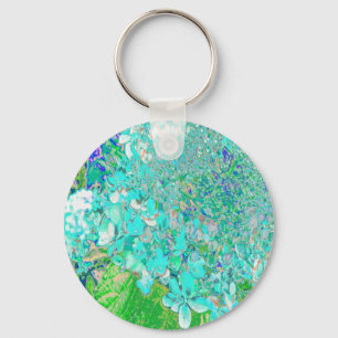 Elegant Aqua and Green Limelight Hydrangea Detail Key Ring