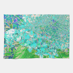 Elegant Aqua and Green Limelight Hydrangea Detail Tea Towel