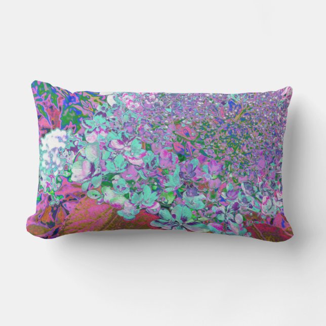 Elegant Aqua and Purple Limelight Hydrangea Detail Lumbar Cushion (Front)