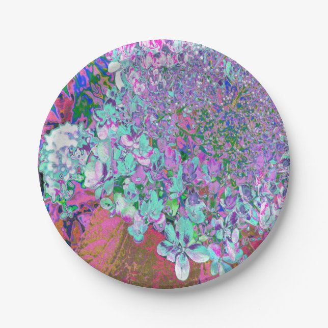 Elegant Aqua and Purple Limelight Hydrangea Detail Paper Plate (Front)