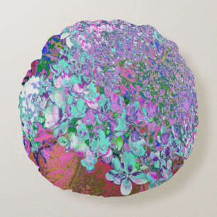 Elegant Aqua and Purple Limelight Hydrangea Detail Round Cushion