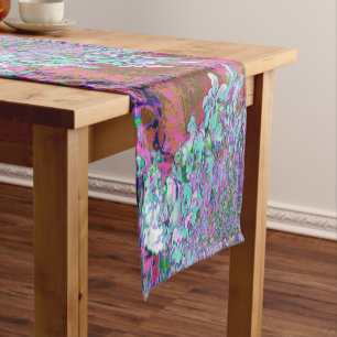Elegant Aqua and Purple Limelight Hydrangea Detail Short Table Runner