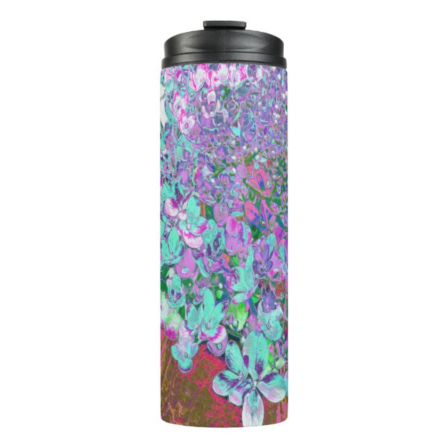 Elegant Aqua and Purple Limelight Hydrangea Detail Thermal Tumbler (Front)