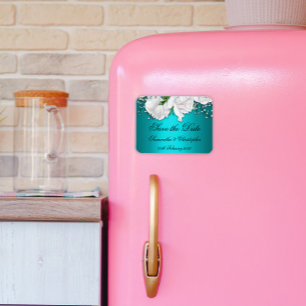 Elegant Aqua and White Roses Wedding Save the Date Magnet