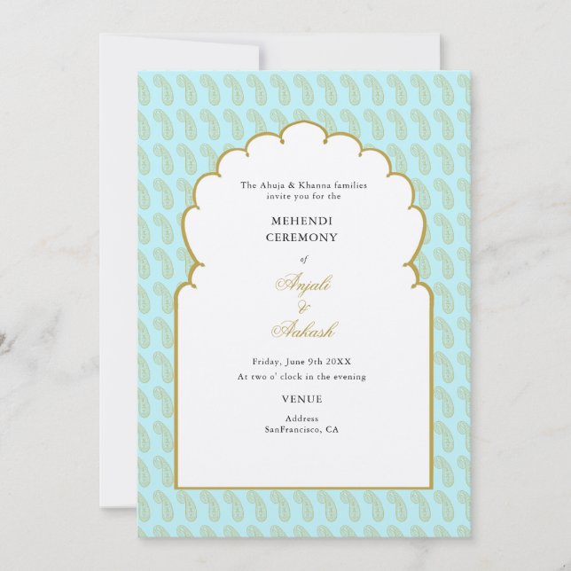 Elegant Aqua Arch Mehendi Ceremony Indian wedding  Invitation (Front)